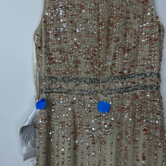FLAW - NWT Mac Duggal Sequined High Neck Sleeveless Column Gown Nude 2 #A0187 - Picture 9 of 14